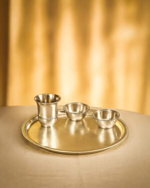 Beaded Indian Thali Set - Silver Plated | 7pcs Set